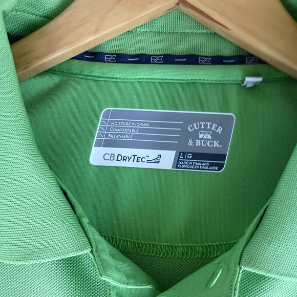 Cutter and Buck Mens Polo Shirt Golf Shirt  Striped Green Short Sleeve Shirt L - Picture 2 of 9